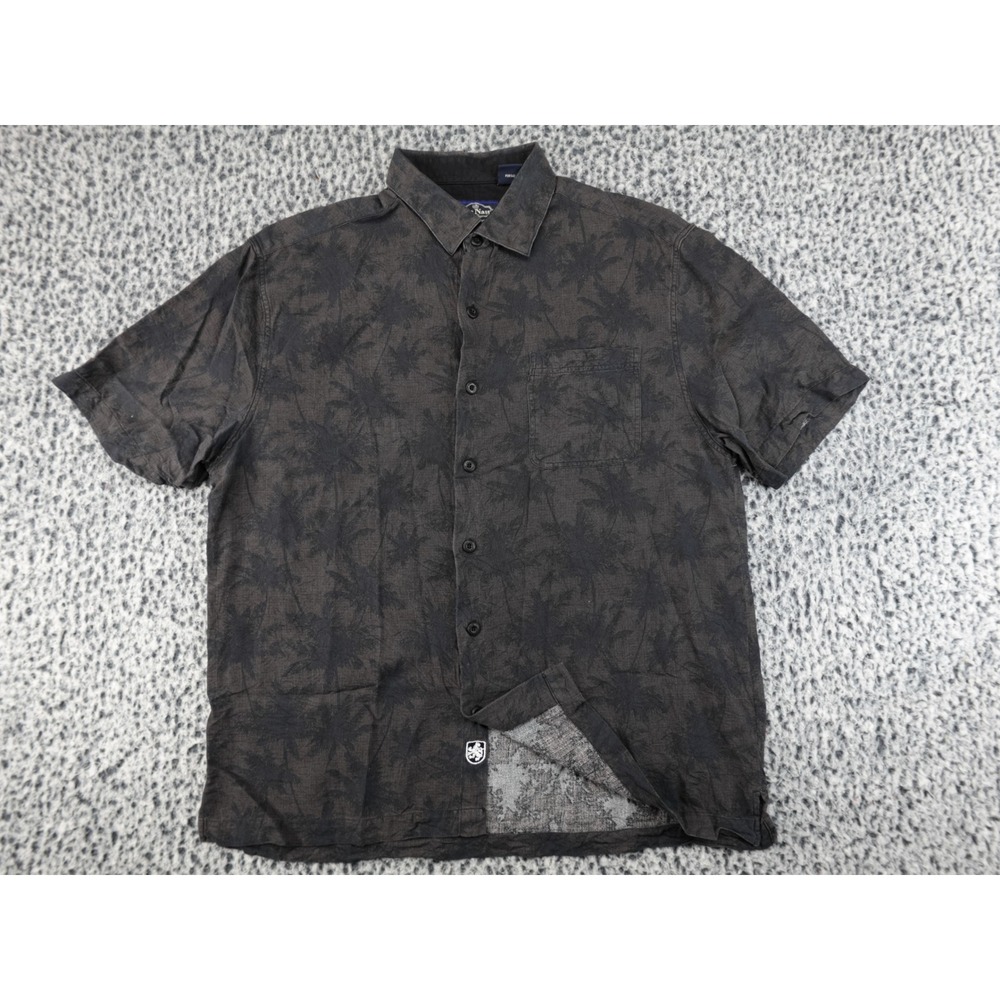 Nat Nast Button Down Shirt Mens Medium Black Good Silk Cotton Palm Tree Tropical
